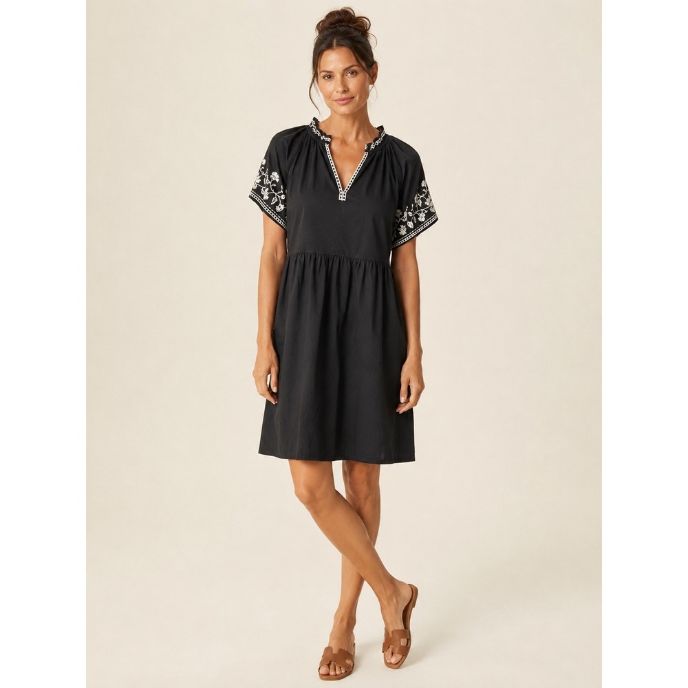 Old Navy Embroidered Babydoll Mini Dress Womens Small Black Boho Cottagecore - Picture 1 of 10